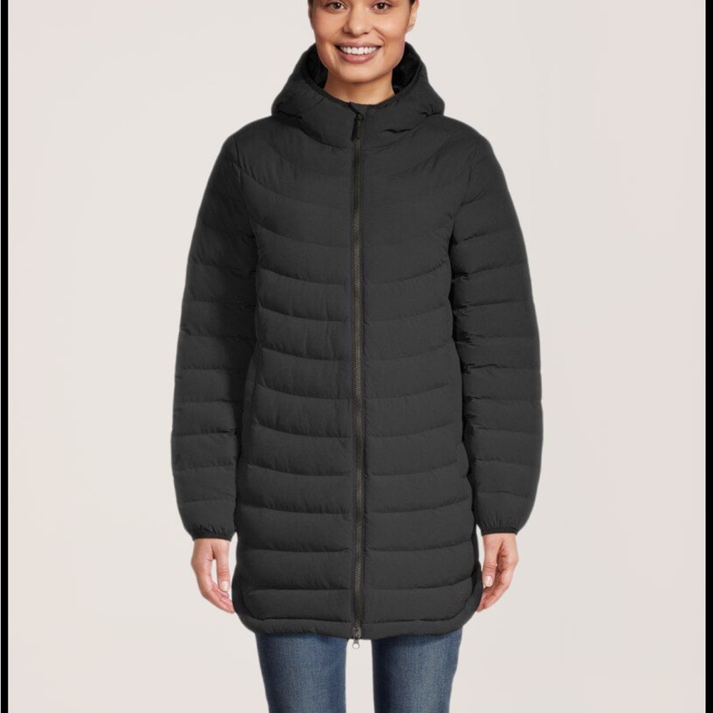 Wind River NAVY Water Repellent Breathable Puffer Insulated Long Hooded Jacket